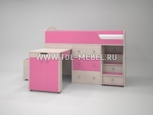 Кровать чердак "Малыш" дуб молочный/розовый