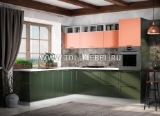 Модульная кухня Квадро персик/оливково зелёный